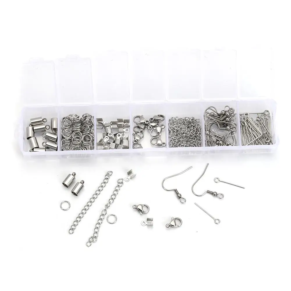 

DoreenBeads 1 Box Stainless Steel Jewelry Making Findings Set Open Jump Rings Mixed Extender Chain Earrings Necklace DIY Kit