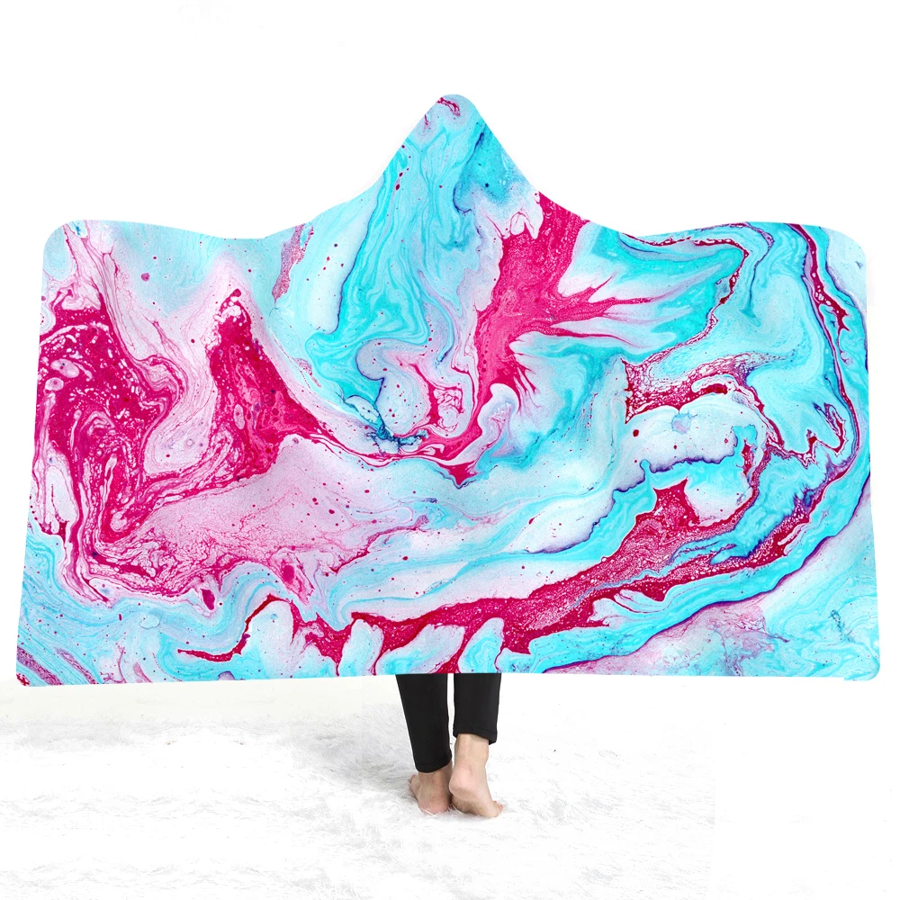 Плюшевое одеяло с капюшоном с 3D принтом современное Marbling одеяло s для взрослых детей теплое носимое Флисовое одеяло s микрофибра одеяло на искусственном меху