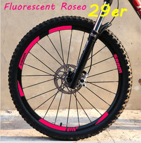 MTB обода колеса наклейки для горный велосипед замена Светоотражающие Fluo Гонки Велоспорт грязи виниловые обода наклейки - Цвет: 29er Fluo Rose