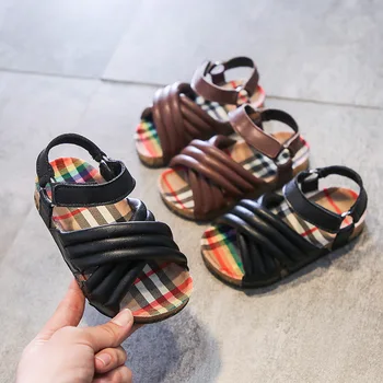 

2020 New Korean Version Leather Children's Sandals Boys Girls Soft Bottom Beach Shoes Children's Sandals Trend Sports Sandals