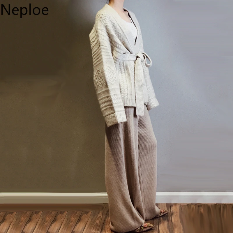 Neploe, вязаный женский кардиган с v-образным вырезом, новинка, Осень-зима, толстый свитер, пальто, тонкая талия, на шнуровке, верхняя одежда, одноцветная, для женщин