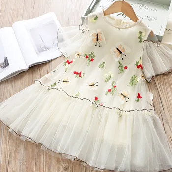 

5279 Butterfly Flowers Embroidery Princess Baby Girl Dress 2020 Summer Party Wedding Kid Dress For Girl Wholesale Child Clothes