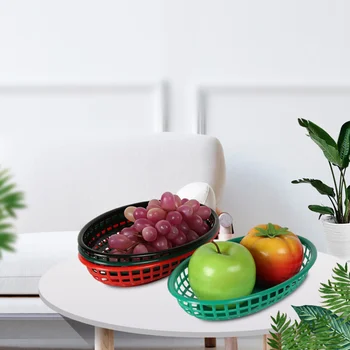

6pcs Plastic Ellipse Basket Bread Basket French Fries Snacks Container for Home Kitchen (Assorted Color)