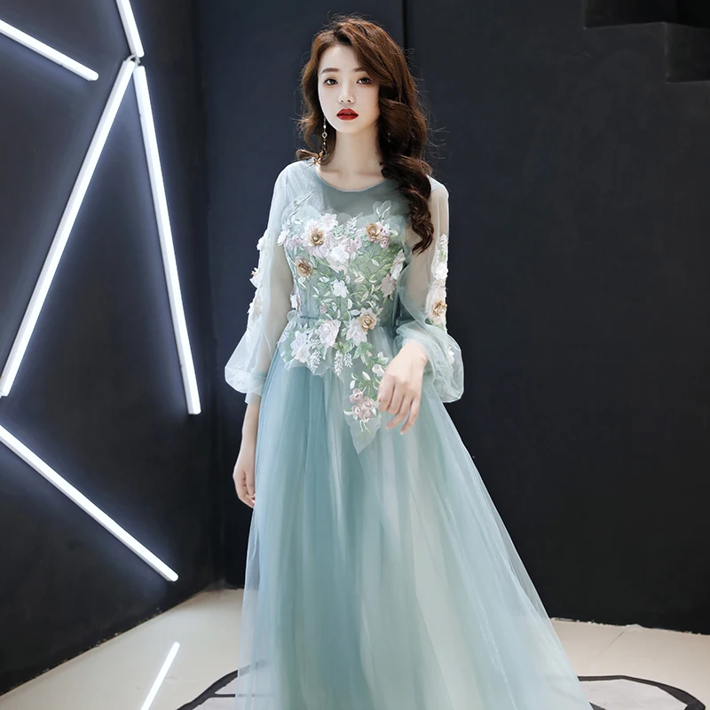 Это Yiiya официальное платье с О-образным вырезом и рукавом три четверти Robe De Soiree LF159 Иллюзия аппликации размера плюс женские вечерние платья