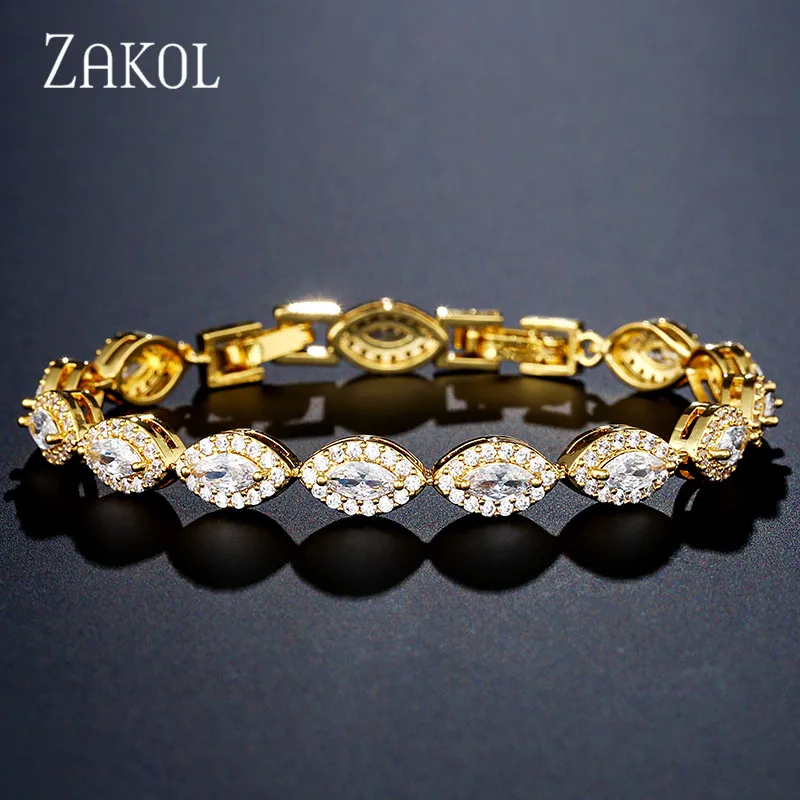 Gold Color ZAKOL Модные Изящные браслеты с кубическим цирконием, браслет для женщин, свадебные ювелирные изделия для невесты, FSBP2125 - Окраска металла: Gold Color