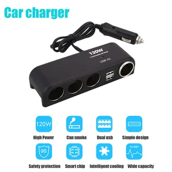 

2020 New 4-Socket Power Splitter DC Outlet Multi-Use 2 USB Fast Charge Car Charger Adapter Car Cigarette Lighter Car Charger#Ger