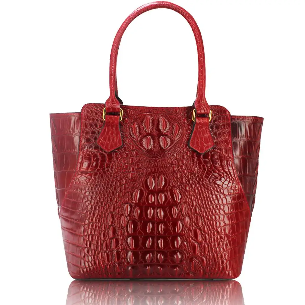 

Red Genuine leather with crocodile effect embossed handbag purse bag tote satchel shoulderbag designer handbags Genuine leather