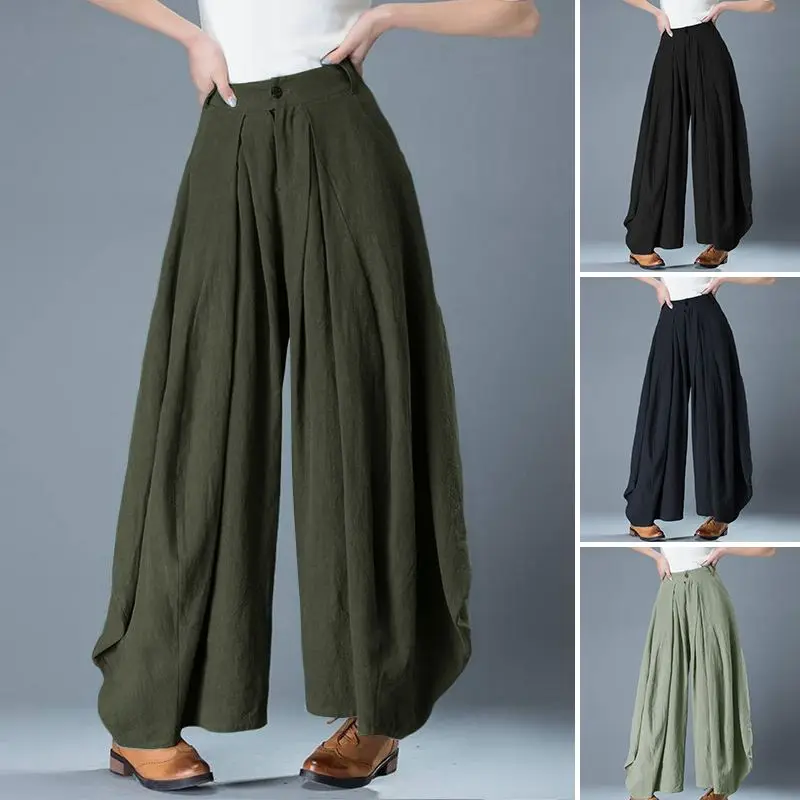 Stylish Solid Wide Leg Pants Women's High Waist Trousers ZANZEA 2020 Casual Button Long Pantalon Palazzo Female Oversized Turnip Stylish Solid Wide Leg Pants Women's High Waist Trousers ZANZEA 2020 Casual Button Long Pantalon Palazzo Female Oversized Turnip
