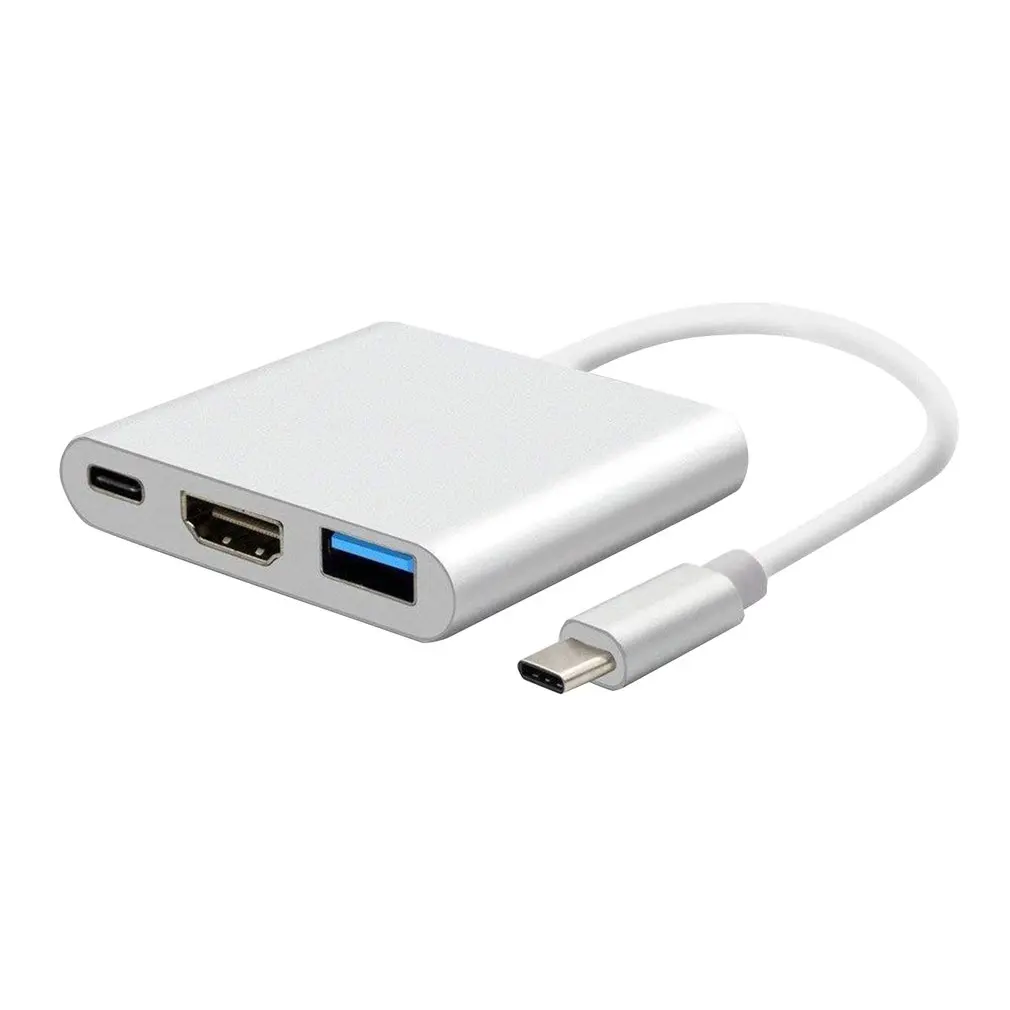 Для Apple для переключателя тип-c в Hdmi адаптер конвертер HDMI USB три-в-одном конвертер концентратор Usb 3,0 многофункциональный конвертер - Цвет: Silver