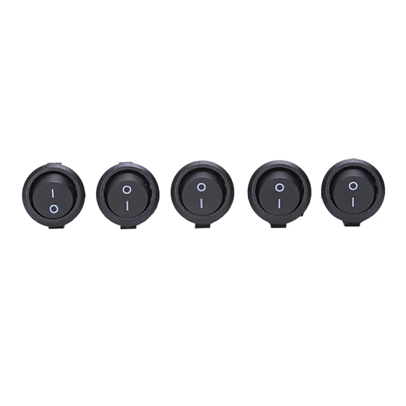 

5 Pcs SPST Black Button On/Off Round Rocker Switch AC 6A/125V 3A/250V