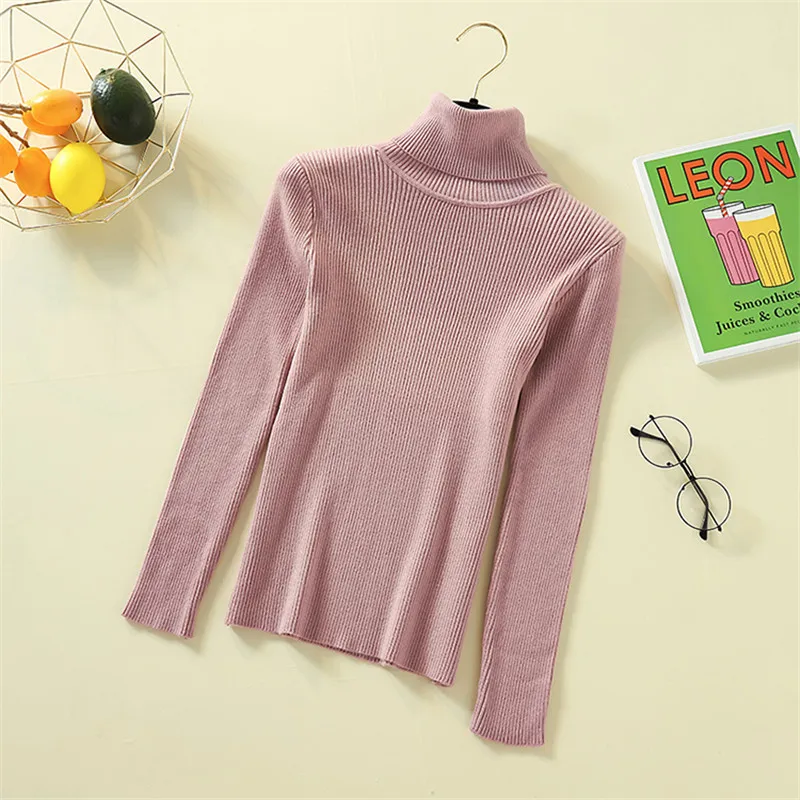 

Thirteen Colors Turtleneck Stripe Solid Slim Fashion Winter Pull Femme Knitted Sweater Pullover New 2019 Female Women Soft