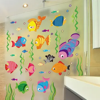 

Waterproof Glass Wallpaper Cartoon Small Fish Bathroom Tile Wall Decals Kids Room Decoration Poster Animal Bedroom Accessories