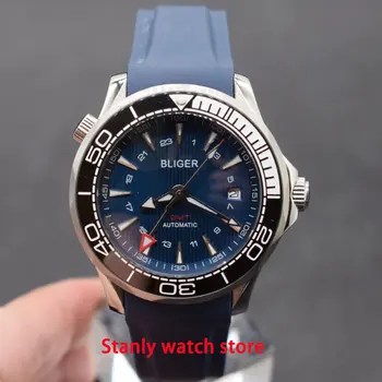 

Bliger 41mm blue dial black white ceramic bezel sapphire glass GMT function automatic movement men's watch