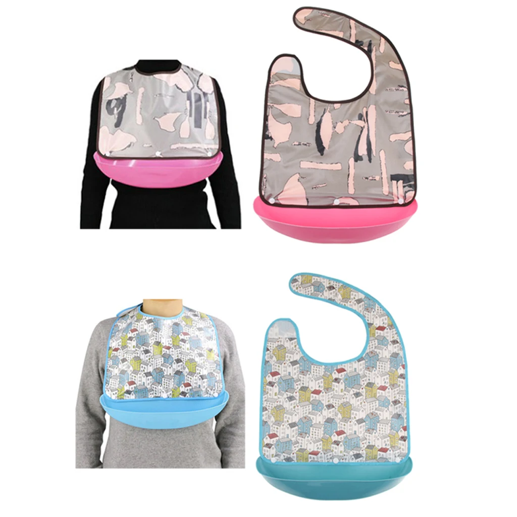 2Pcs Adult Bib Apron - Washable Clothing Protector - Waterproof Crumb Catcher for Elderly Youth Eating - Adjustable