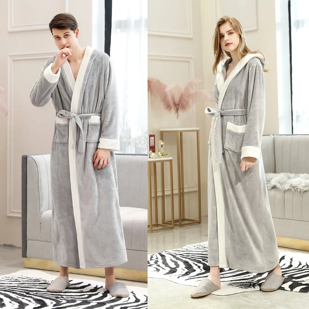 Банный халат, одежда для сна, пара, зима, длинный рукав, комбинированный халат, домашняя одежда, халат, пеньюар, Femme Bielizna Nocna - Цвет: Gray