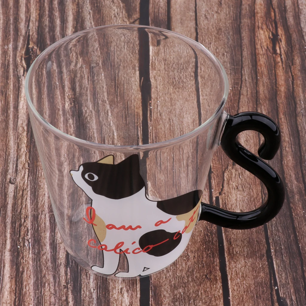 Transparent Art Cat Pattern Glass Cup Double Wall Glass Coffee Mugs with Insulated Hand 250ml