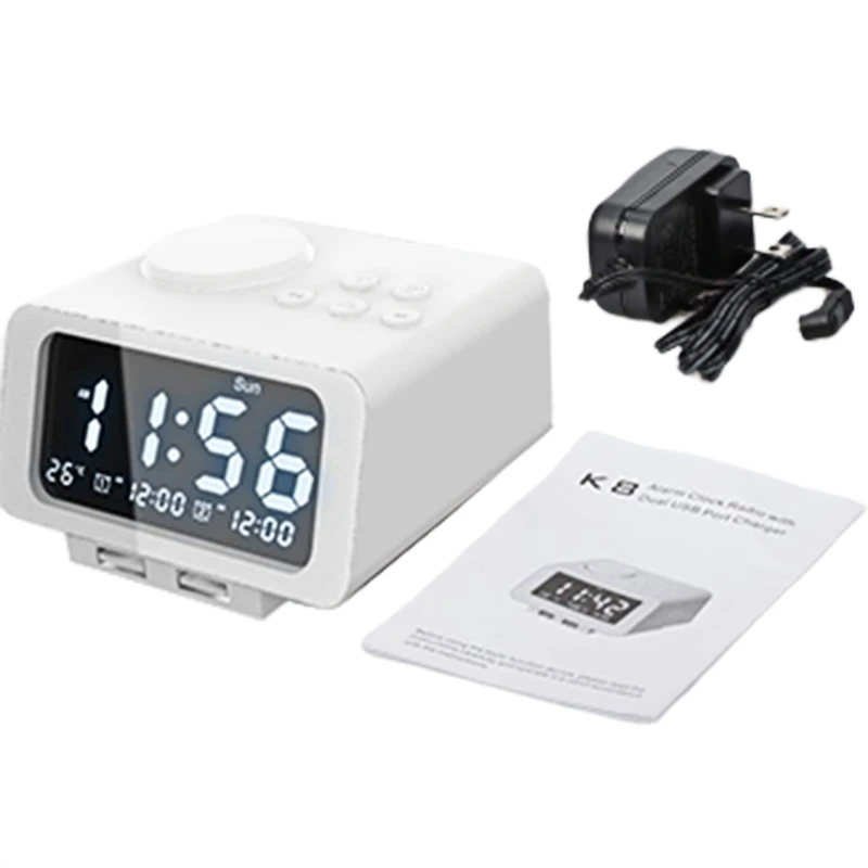 Модные часы-будильник Альбумин человека сывороточный радио-fm-радио, Bluetooth, Dual USB Порты и разъёмы для зарядки, Температура Дисплей, двойные сигналы, 5 уровней Яркость диммер