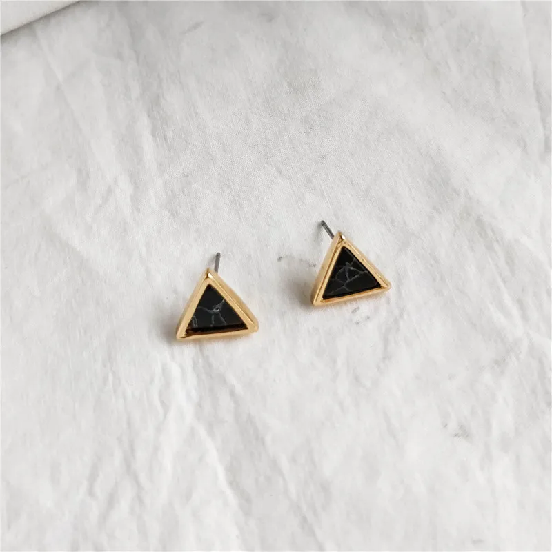 Минималистичные каменные женские серьги-гвоздики, простые треугольные квадратные мраморные серьга геометрической формы, ювелирные изделия, очаровательные подарки для девушек - Окраска металла: C Triangle Black