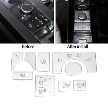 

9Pcs Car Interior Center Console Mode Button Sticker Trim for Land Rover Range Rover Sport 2014 2015 2016 2017