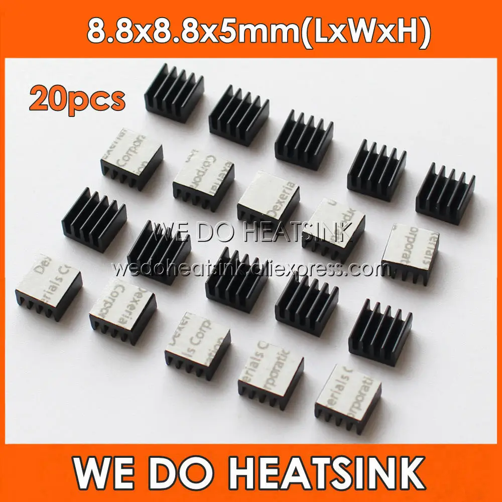 

20pcs 8.8x8.8x5mm Black Ram Heatsink Chipset Aluminum Heat Sinks With Thermal Conductive Tape Fans & Cooling