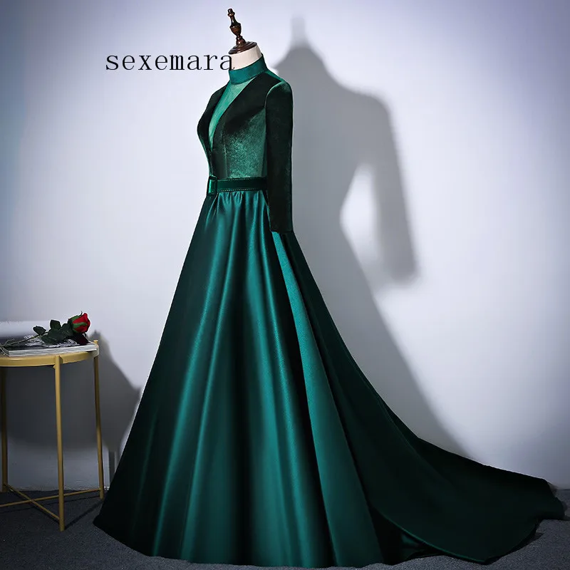 vestido de noiva longo сексуальные иллюзионные зеленые винтажные элегантные вечерние платья для выпускного вечера с длинным рукавом платья для матери невесты