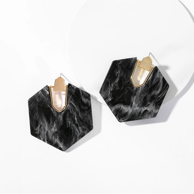 

New Abalone Shell hexagon Drop Dangle Earrings Women Unique Charm Tortoiseshell Acrylic Geometric Statement Beach Jewelry Mujer