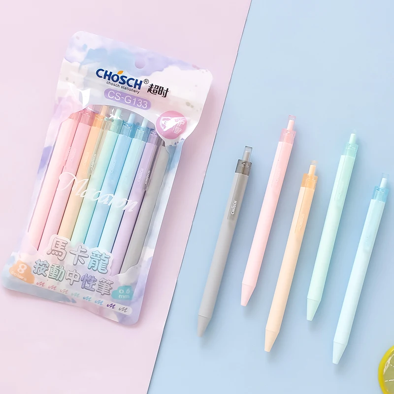 

8pcs Macaron Colors Pen Set Mild Color 0.5mm Ballpoint Roller Ball Pens Marker Liner Office School Supplies Sweet Girl Gift F567
