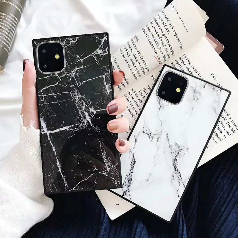 

Marble Pattern Phone Case For iPhone 11 Pro Max Case Soft Silicone Square Mirror Back Cover For iPhone Xs Max Xr 7 7Plus 8 8Plus