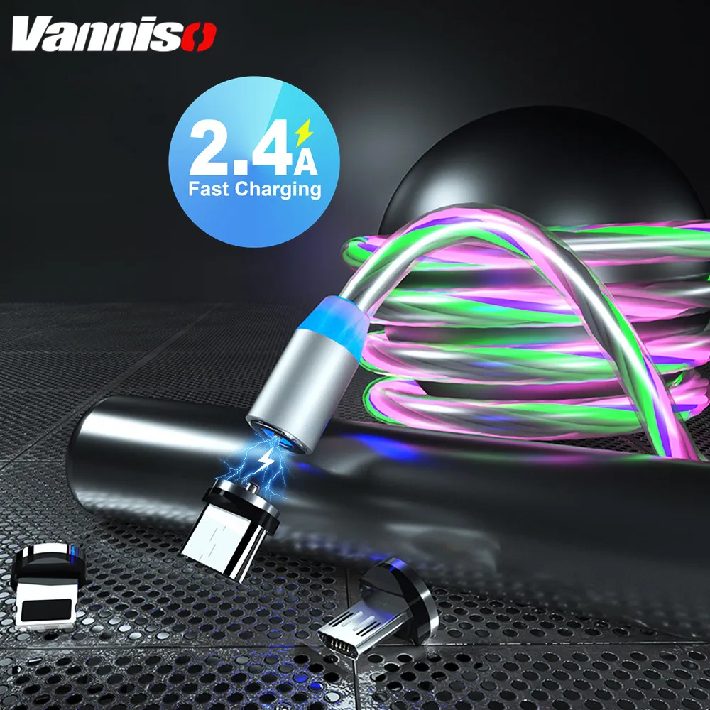 

Vanniso 2m Magnet Micro Usb Cable Charging Wire for iphone X 11 Xiaomi mi8 9t redmi note 7 Samsung Type C Charger Luminous Cord