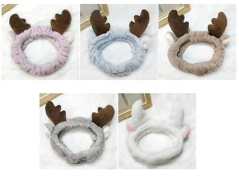 

20Pcs/lot High-quality Cute Spa Bath Shower Makeup Wash Face Bow Headband Coral Fleece Hair Band Christmas Antler Headbands