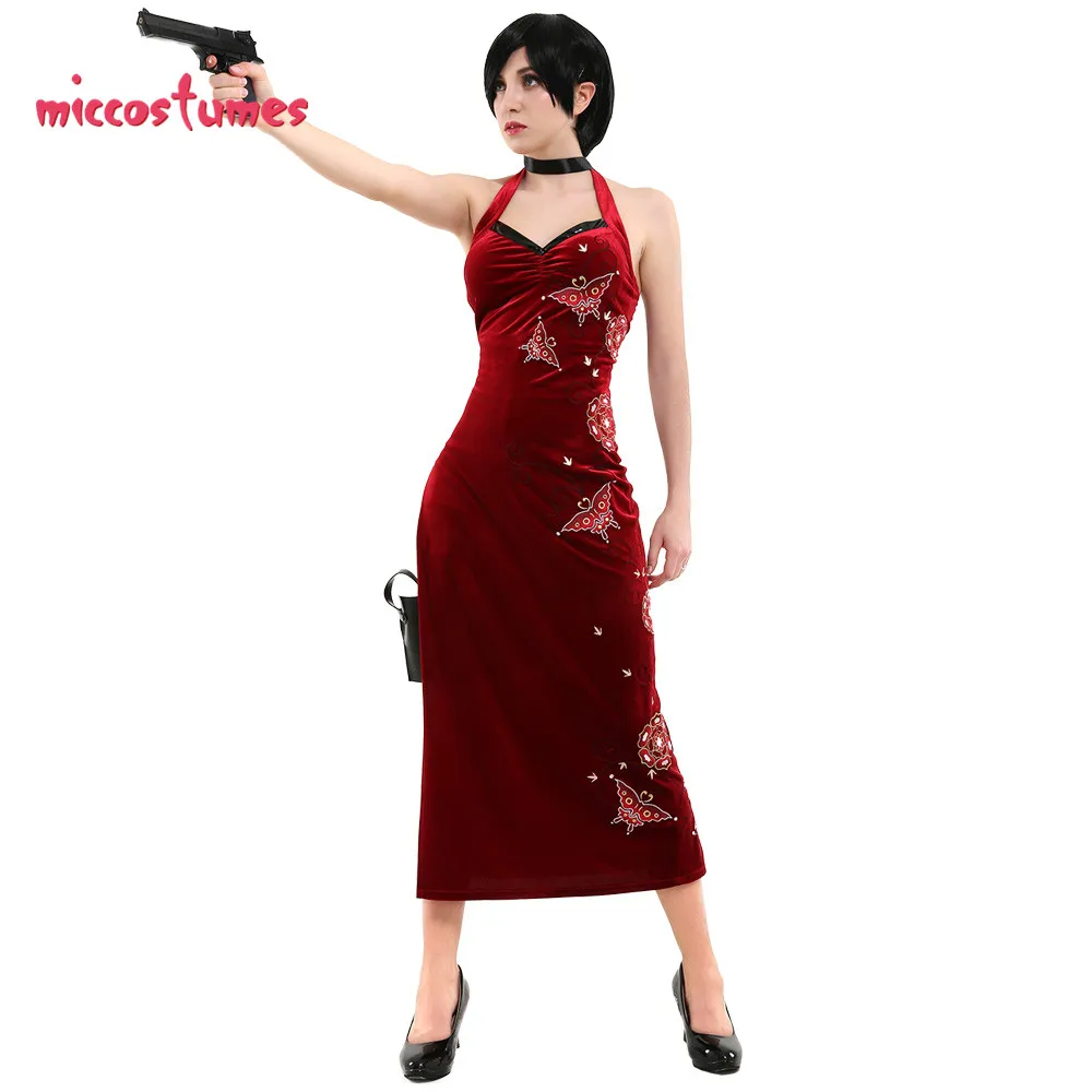 Ada Wong косплей костюм вышитый Cheongsam стиль красное платье женский наряд для косплея на Хэллоуин