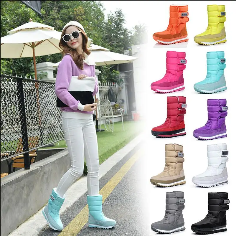 Non-slip Waterproof Snow Boots Women's Mid-calf Boots Students Wild joker Thicken plush wool Shoes Female Winter Thick Sole Boot
