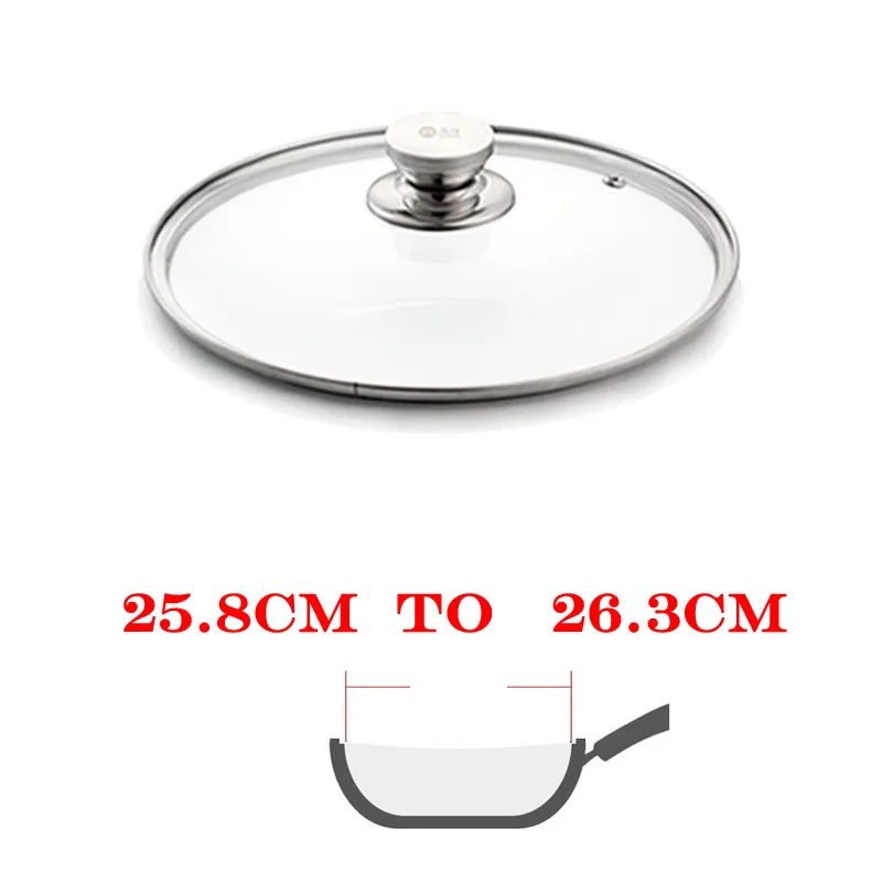 Стеклянная крышка из закаленного Wok крышки из стекла Pyrex круглый шеф-повара сковорода ручка крышки Премиум Qualtiy сковороды из нержавеющей стали посуда усиленная - Цвет: 26cm Style A