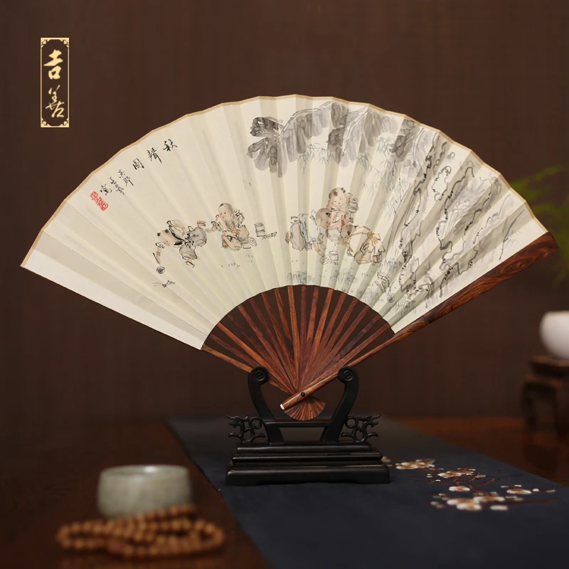 

Sensu 9 Inch Folding Fan Vietnam Yellow Pear Hand Fan Wenwan Collection Fan Go Abroad Gift Fan Male Fan Wood Fan