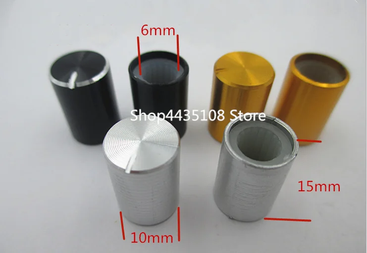 Potentiometer Knob Cap 10pcs aluminum alloy knob switch cap 10mm * 15mm hole 6MM amplifier audio volume potentiometer DIY knob cover