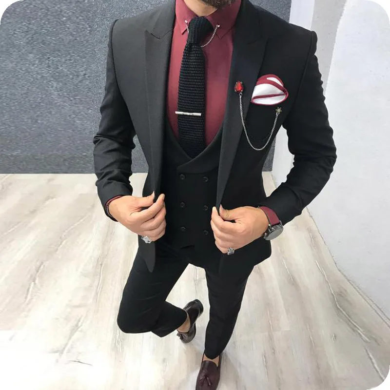 

Men Suits Men For Wedding Suit Man Black Double Breasted Bridegroom Custom Made Slim Fit Formal Groom Tuxedos Blazer Best Man