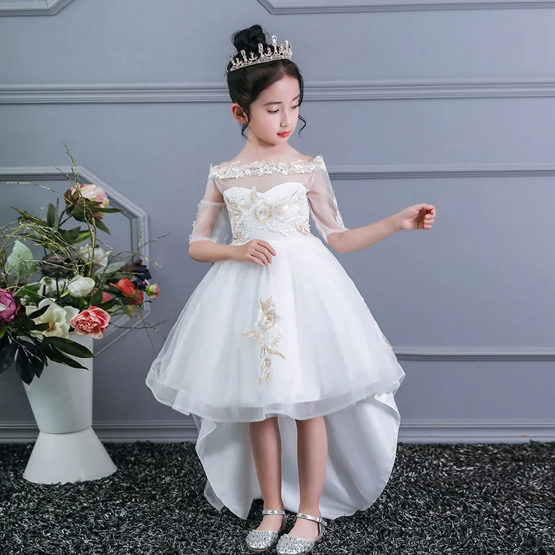 

New European and American style fashion one shoulder slash handmade trailing flower princess ball grown tutu dress for girls