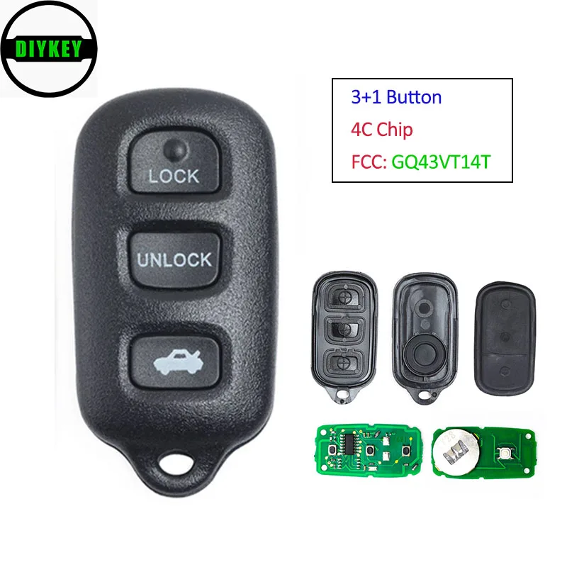 

Умный дистанционный ключ DIYKEY, 3 + 1 кнопка с чипом 4C для Toyota Camry 2002-2006, Toyota Solara 2002-2003, идентификатор FCC: GQ43VT14T