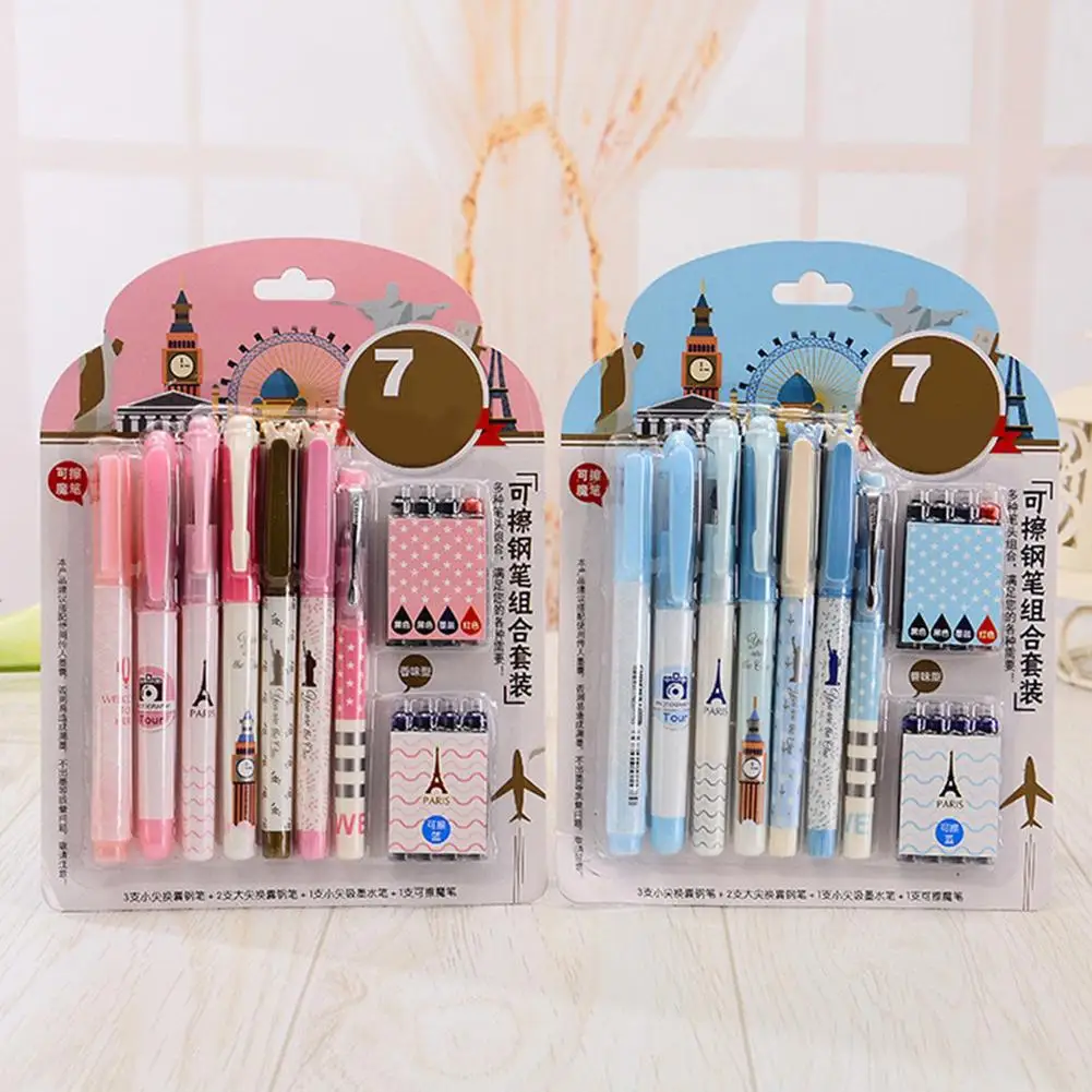 7Pcs/Set Office Gel Pen Erasable Refill Rod Washable Handle 0.5mm Blue Black Red Ink School Writing Stationery |