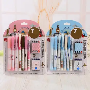 

7Pcs/Set Office Gel Pen Erasable Refill Rod Erasable Pen Washable Handle 0.5mm Blue Black Red Ink School Writing Stationery