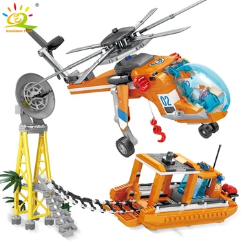 

HUIQIBAO 432pcs Sea Fire Rescue Helicopter boat model Building Blocks kit city Figures Bricks DIY Construction Toys for Children