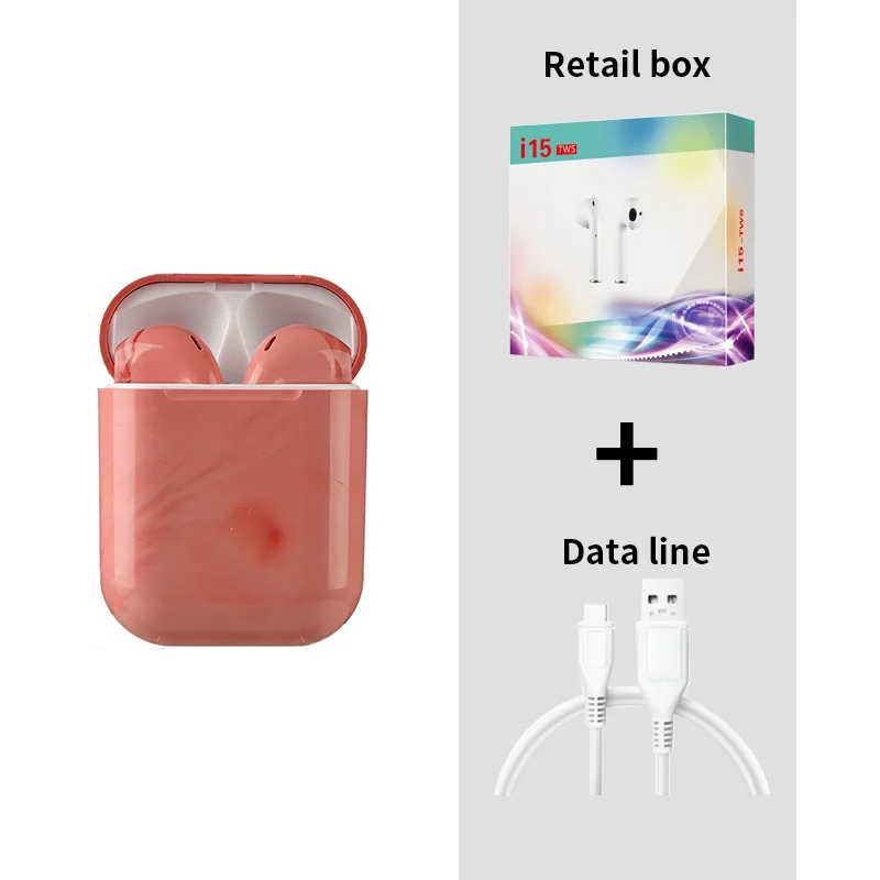 pink I15 Bluetooth беспроводные наушники 3D стерео звук наушники с зарядной коробкой красочные наушники для iphone xiaomi huawei oppo - Цвет: pink
