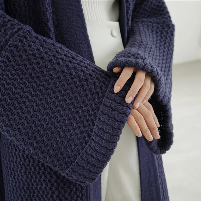 Women's Full Length Loose Knitted Cardigan Sweater Coat Outwear Long Sleeve Long Women Sweaters H02