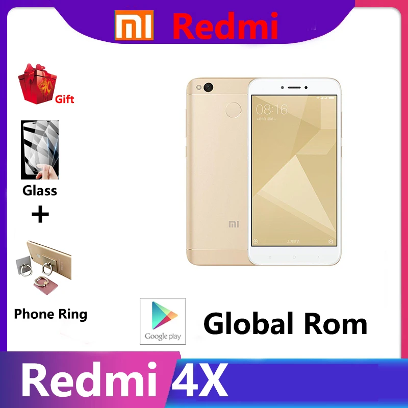 Xiaomi Redmi 4X 3g 32g global rom smartphone 4000mAh batería de 1280x720 píxeles pantalla HD Snapdragon 435 13.0MP cámara trasera