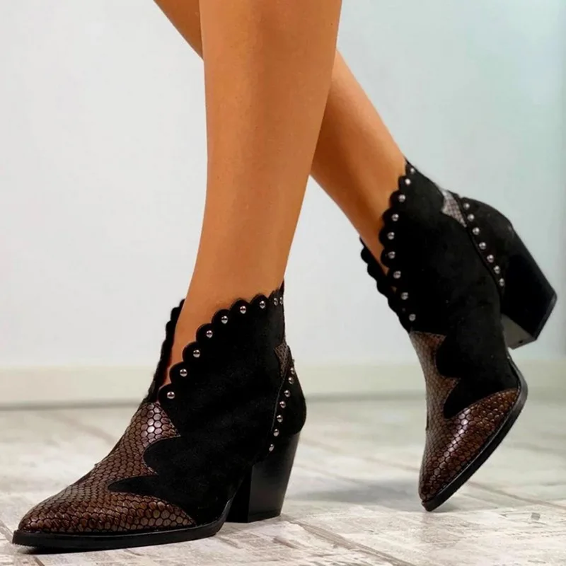 WENYUJH New Brand Women's Ankle Boots Zipper Mid Square Heels Platform For Ladies Buckle Footwear Women's Shoes Solid Mujer