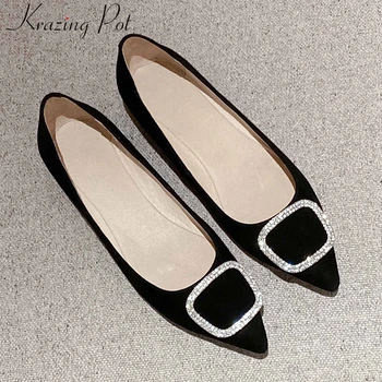 

Krazing pot fashion gorgeous crystal decorations soft genuine leather shoes pointed toe slip on women simple spring pumps L51