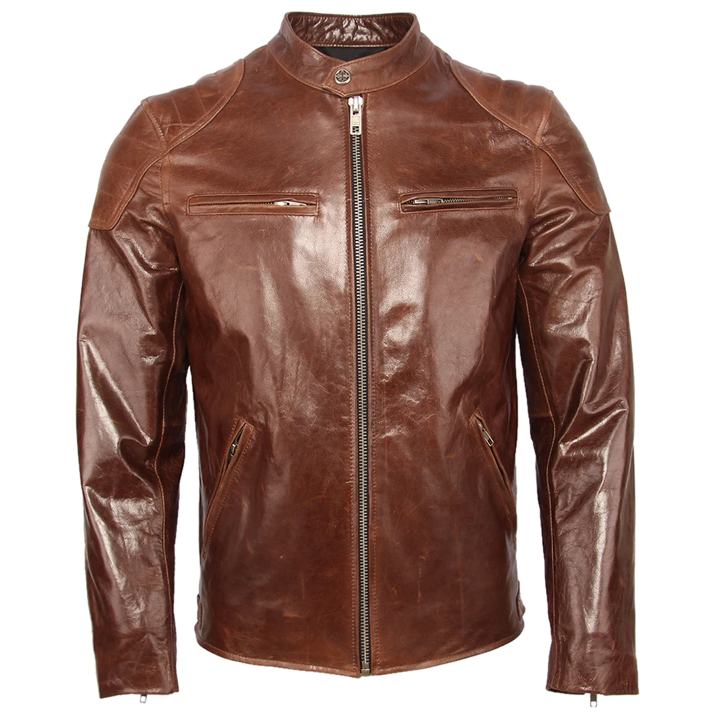 Men Leather Jacket Soft Thin Oil Waxed Sheepskin Slim Fit Man Genuine Leather Jackets Male Skin Coat Spring Autumn M354
