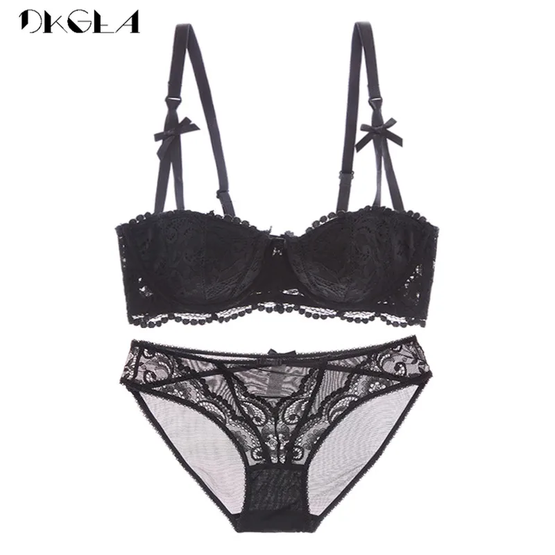 Women Red Bra And Panties Set Thin Cotton Lingerie Embroidery Lace  Brassiere Triangle Cup Wire Free Bras Sexy Underwear Sets