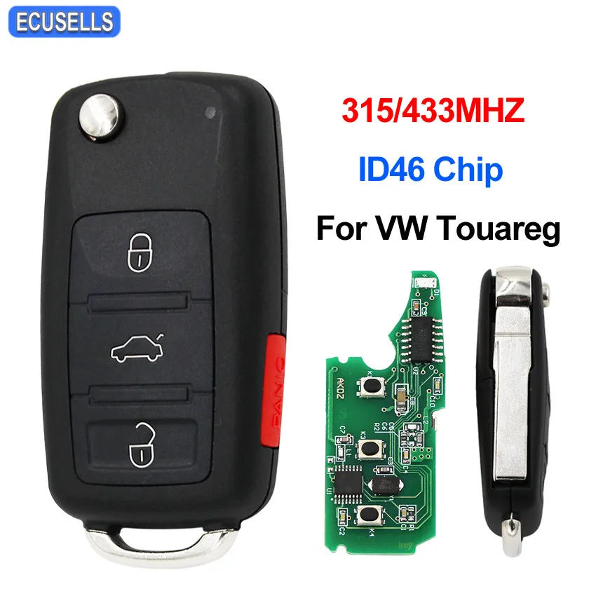 

3+1/4 Button Folding Flip Remote Key Smart Car Key 315Mhz or 433Mhz for Volkswagen for VW for Touareg with ID46 Chip Uncut Blade