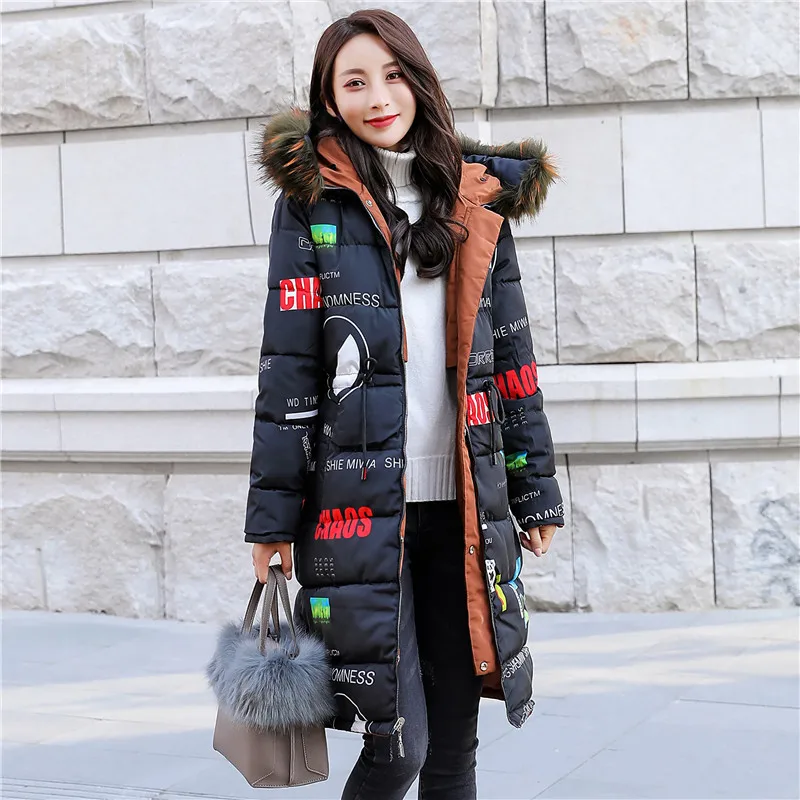 

Winter New Style Europe And America Reversible Cotton-padded Jacket Slim Fit Slimming Mid-length Large Fur Collar Cotton Coat Wo